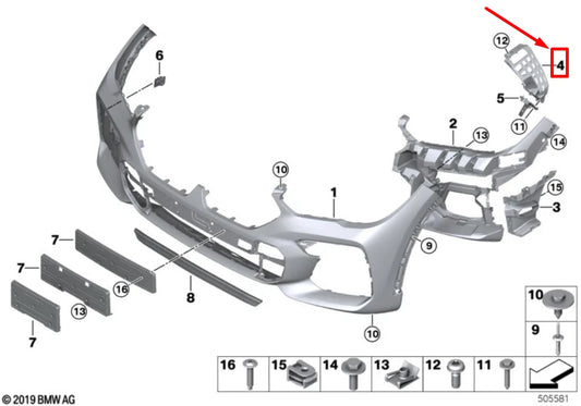 NEW BMW X6G06 FRONT LEFT UPPER BUMPER TOP GUIDE 7478843 51117478843 ORIGINAL