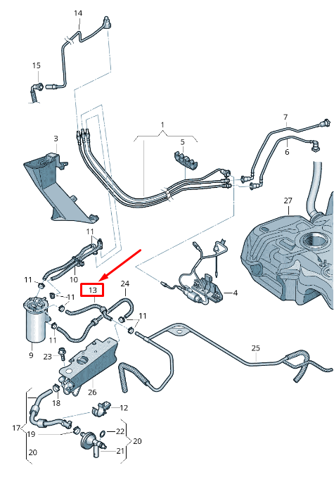 new skoda superb mk2 3t fuel feed pipe 1k0130307bk original