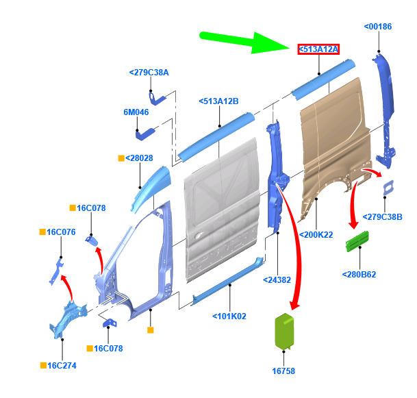 new ford transit mk4 rear right side roof rail 1831964 bk31-v279e10-ac original
