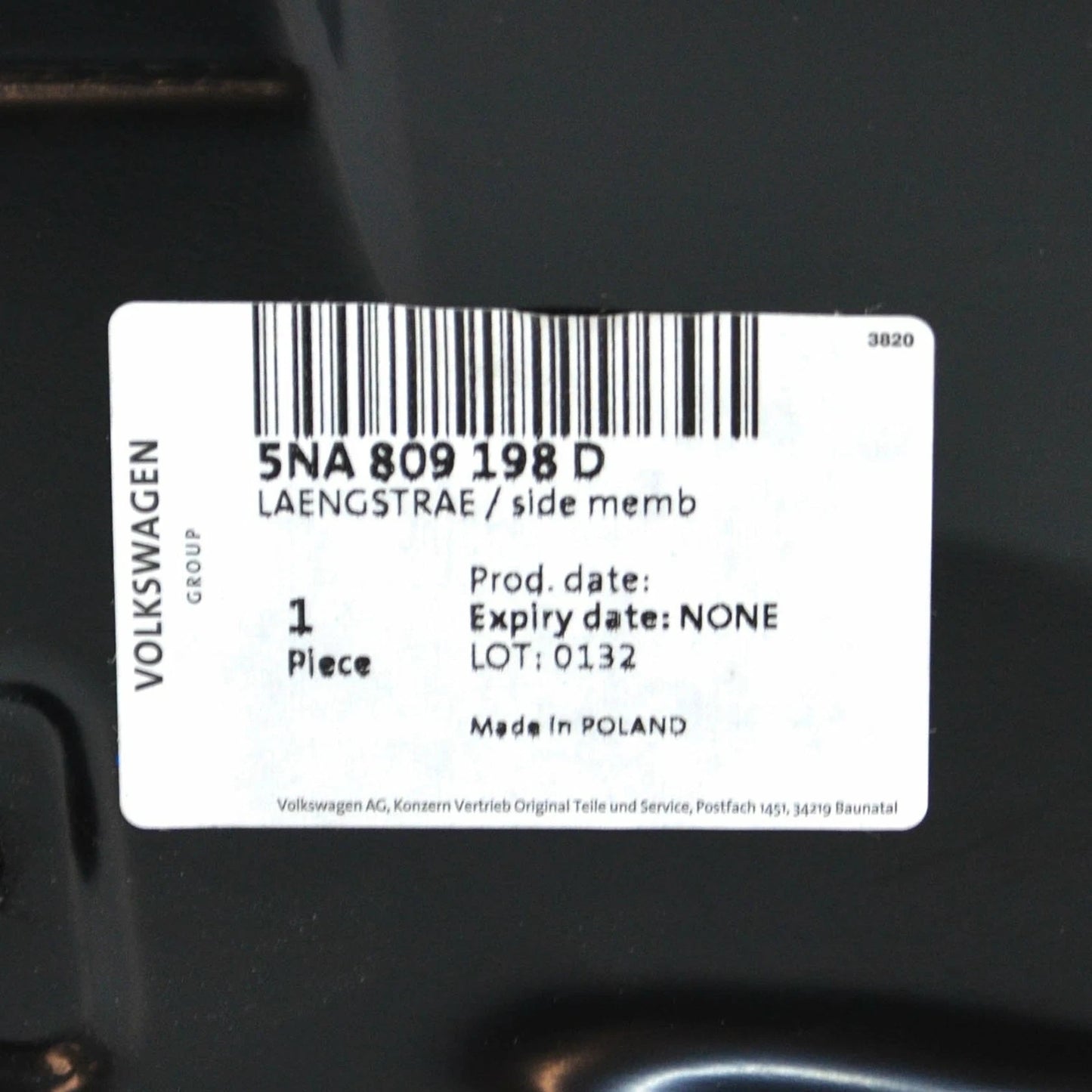 NEW VW TIGUAN AD FRONT RIGHT WING APRON REINFORCEMENT MEMBER 5NA809198D