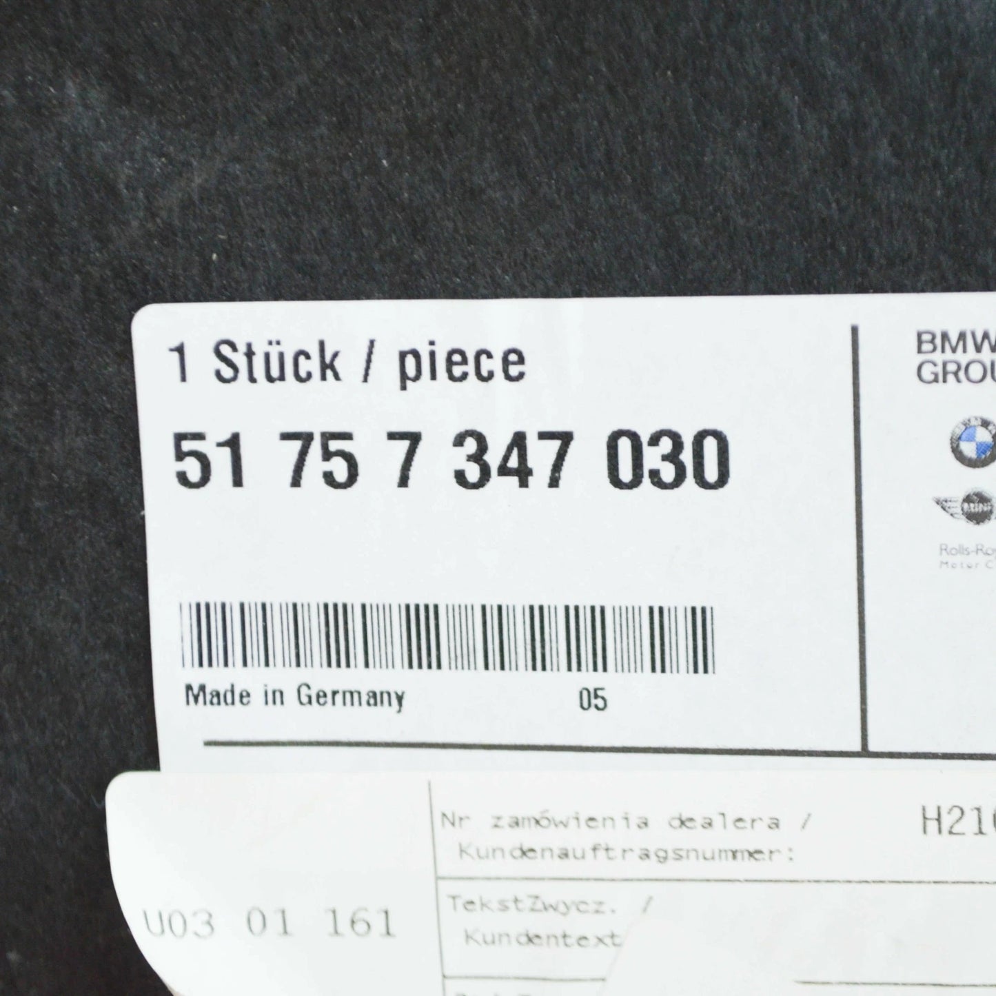 NEW BMW 7 G11 RIGHT SIDE UNDERBODY FLOOR TRAY COVER 51757347030 ORIGINAL