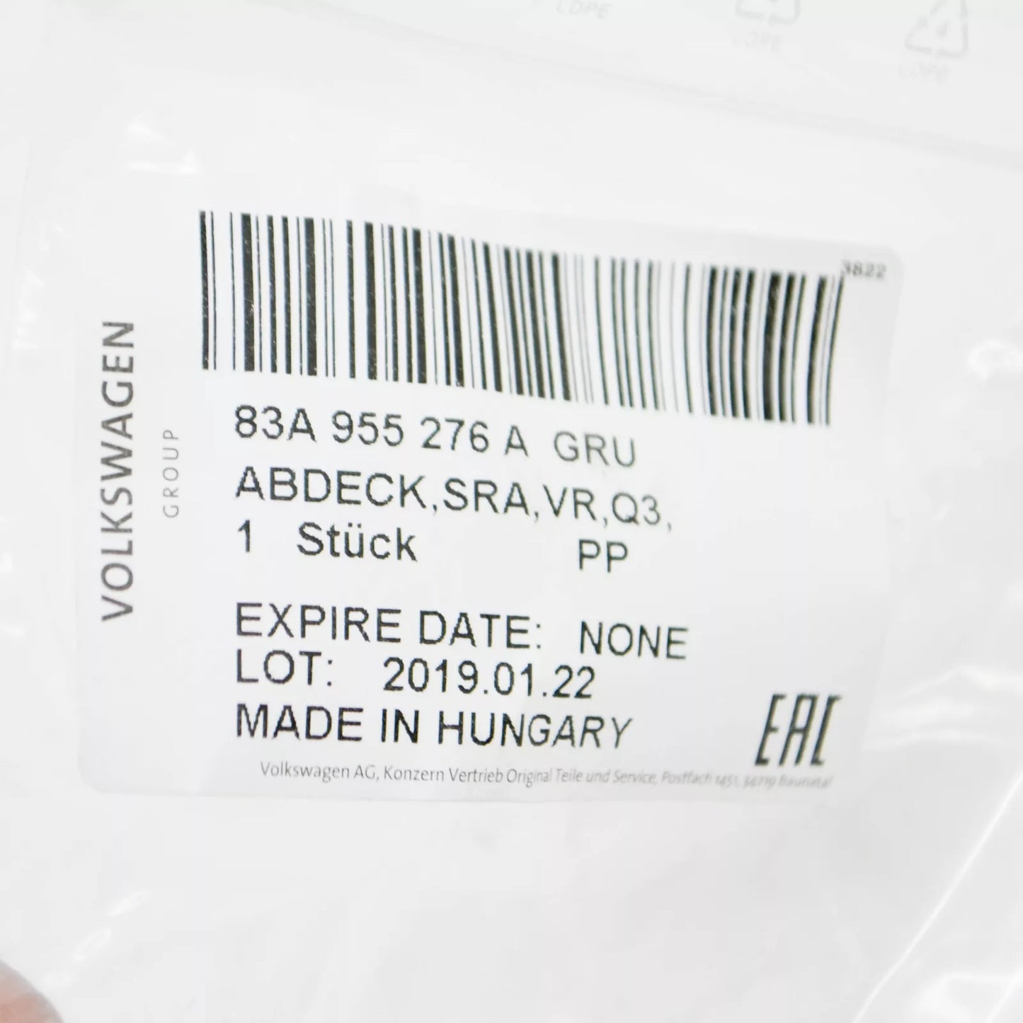 NEW AUDI Q3 F3 FRONT RIGHT SIDE HEADLAMP WASHER COVER CAP 83A955276AGRU ORIGINAL