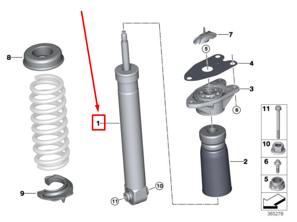 new bmw 4 coupe f32, f82 rear right shock absorber 2284789 33522284789 original