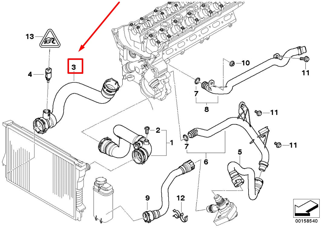 NEW BMW X5 E53 LOWER RADIATOR HOSE 7508688 11537508688 ORIGINAL