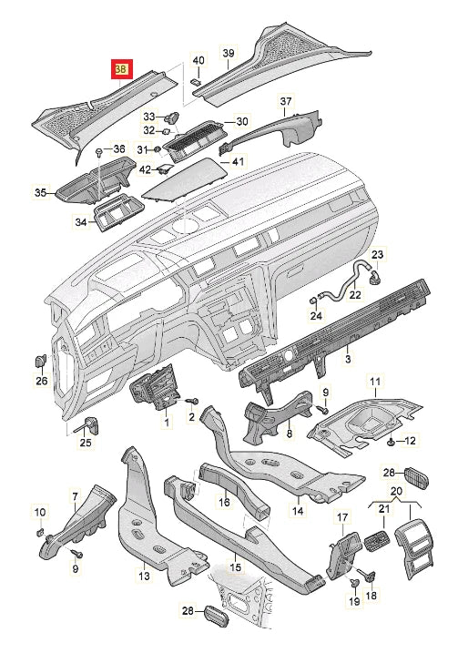 NEW VOLKSWAGEN PASSAT B8 FRONT LEFT WIPER COWL TRIM LHD 3G1819403F9B9