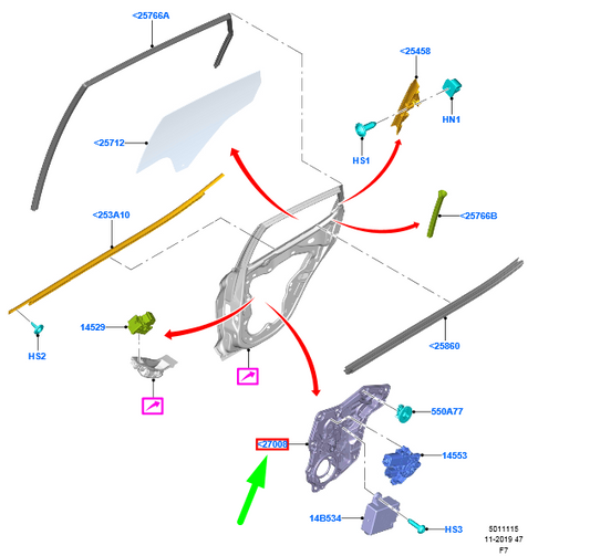 new ford puma rear right door window regulator 2512832 original