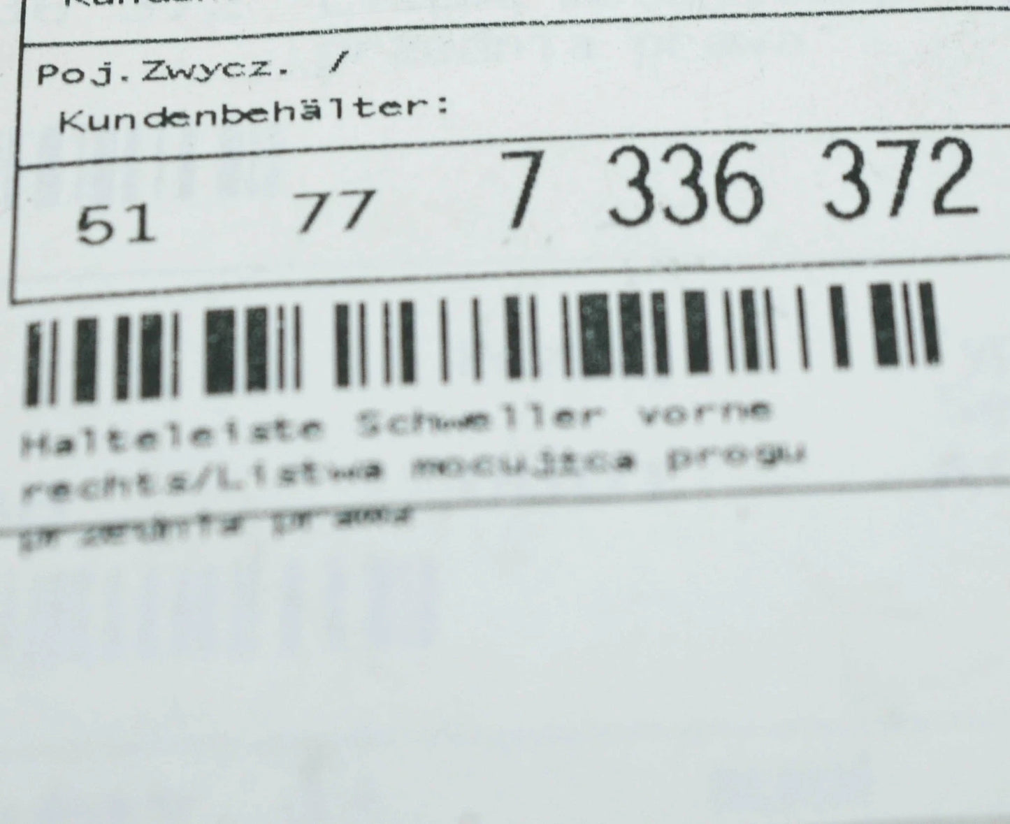 NEW BMW I8 I12 FRONT RIGHT ROCKER PANEL MOUNT STRIP 51777336372 ORIGINAL