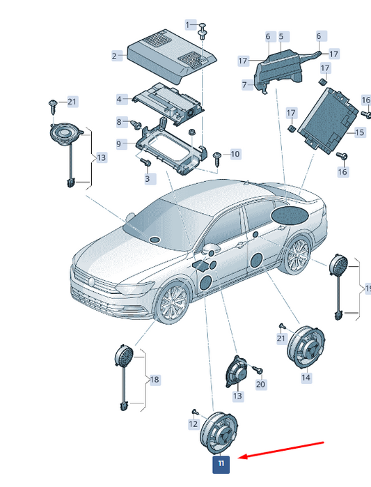 new skoda superb mk3 front door bass loudspeaker 3v0035411k original