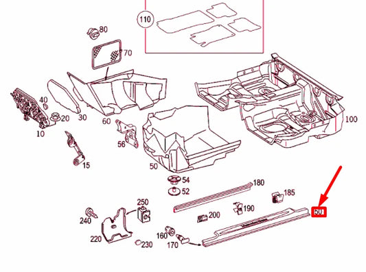 NEW MB CLK C209 FRONT LEFT OUTER DOOR SILL TRIM A20968001359051 ORIGINAL