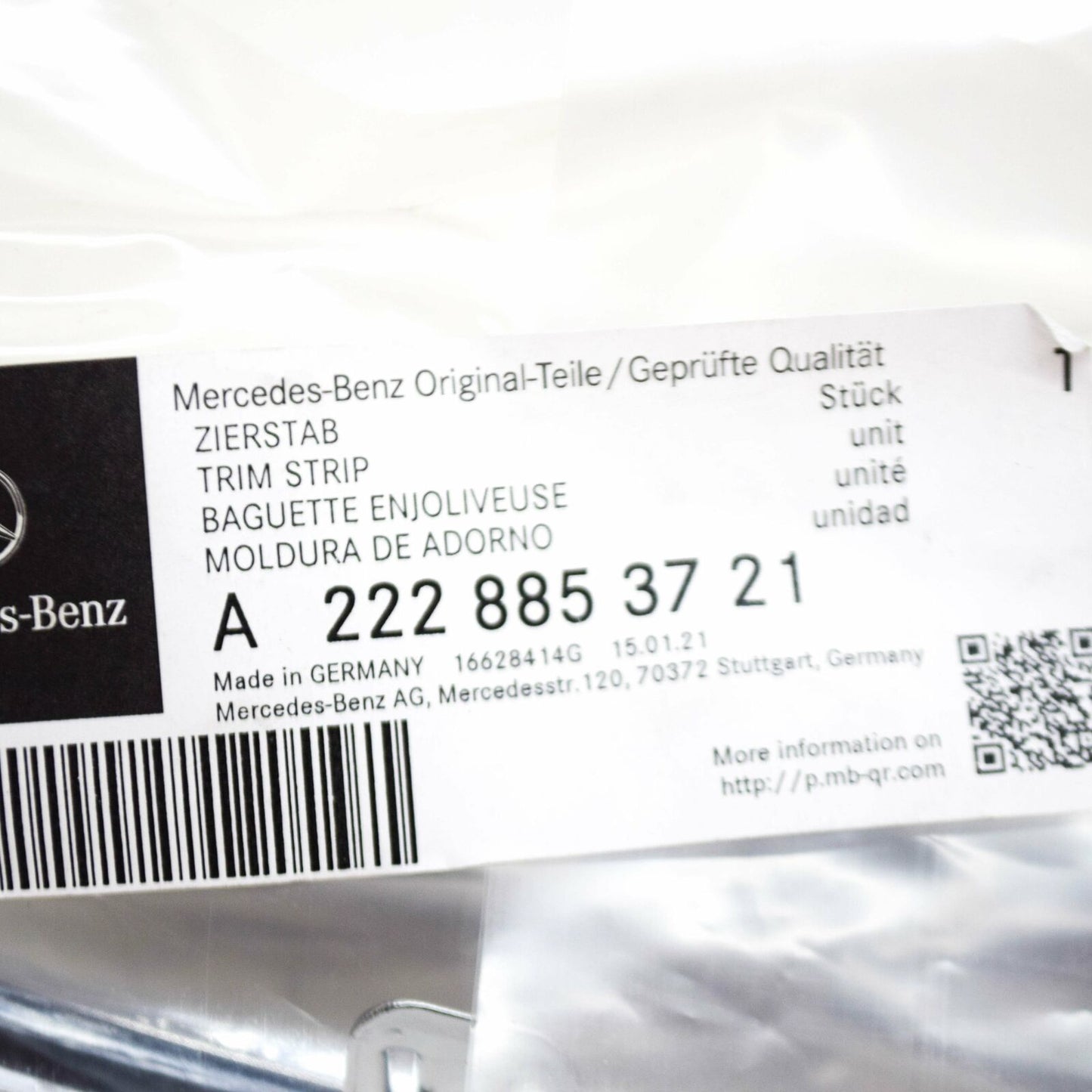 NEW MERCEDES-BENZ S W222 AMG REAR LEFT BUMPER MOLDING TRIM A2228853721 ORIGINAL