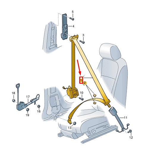 new vw caddy sb mk4 front left seatbelt rhd 2k7857705eraa original