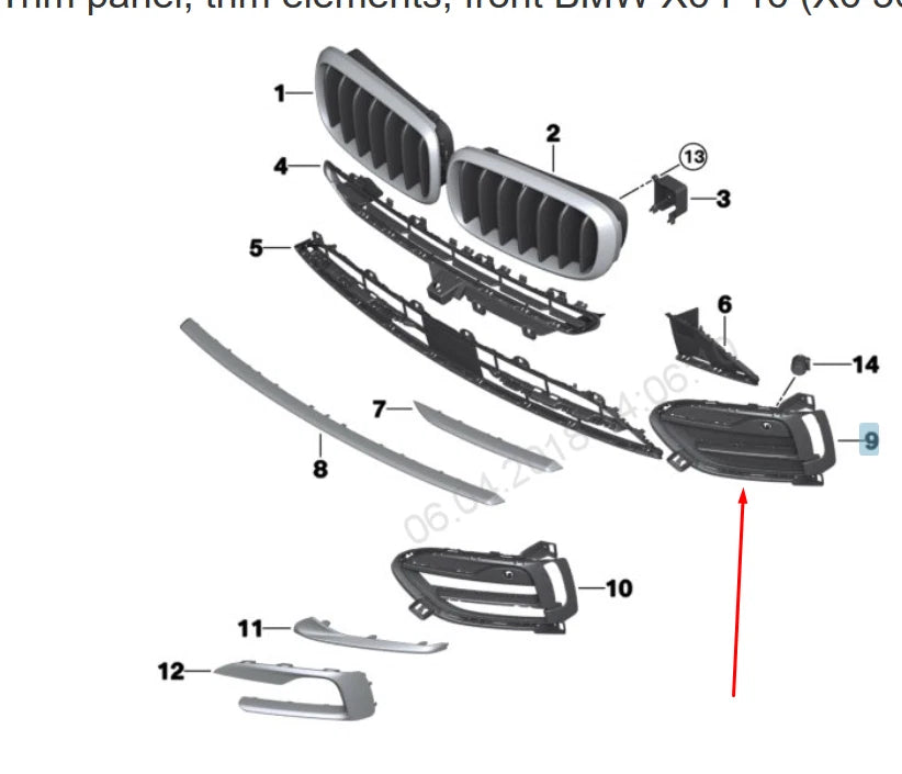 NEW BMW X6 F16 FRONT BUMPER RIGHT CLOSED GRILLE 51117319778 7319778 2015