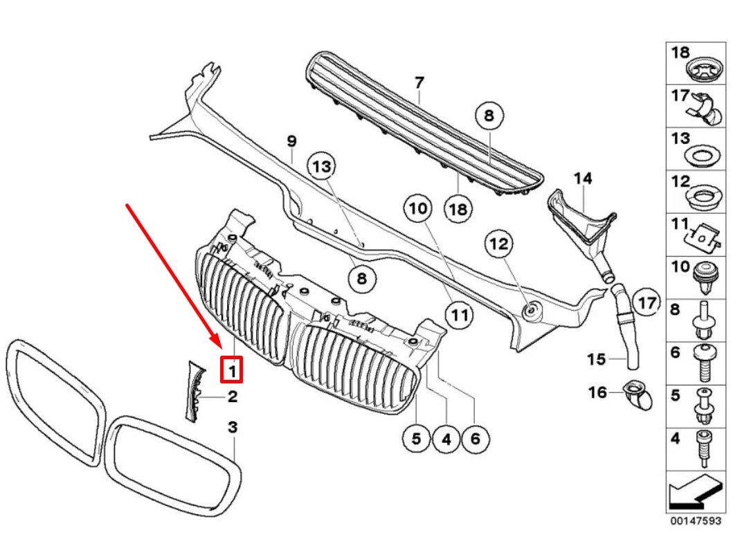 NEW BMW 7 E65 E66 E67 FRONT RADIATOR GRILLE 51137145738 7145738 ORIGINAL