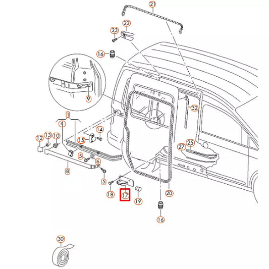 NEW VOLKSWAGEN CADDY 2K SLIDING DOOR CATCH HOLDER RIGHT 2K0843414A
