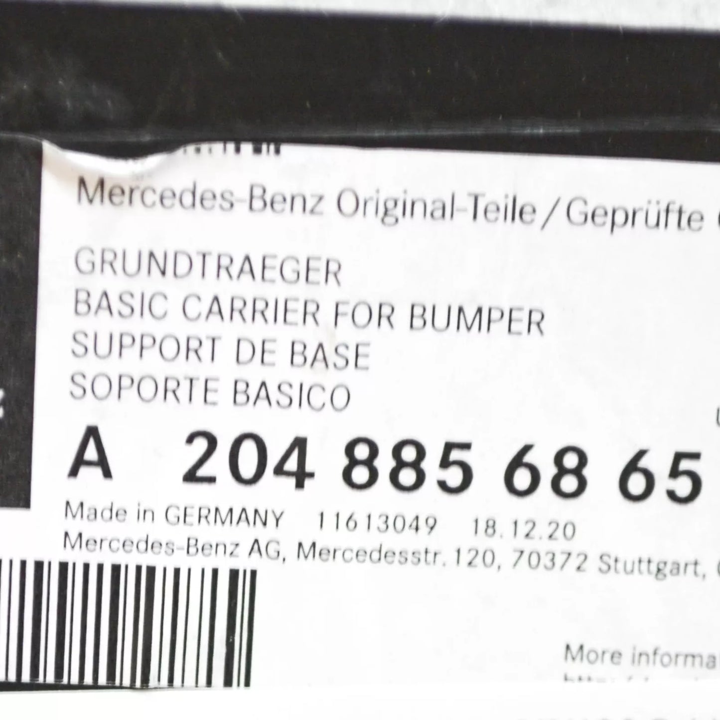 NEW MB C W204 FRONT BUMPER GUIDE SUPPORT BRACKET MIDDLE A2048856865 ORIGINAL