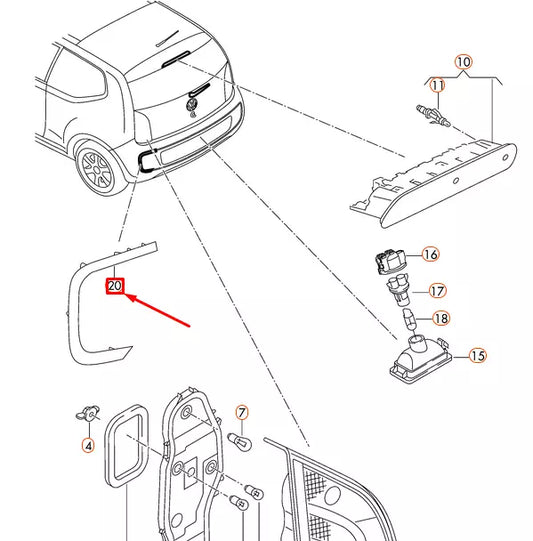NEW VOLKSWAGEN UP REAR LIGHT REFLECTOR LEFT 12E945105A