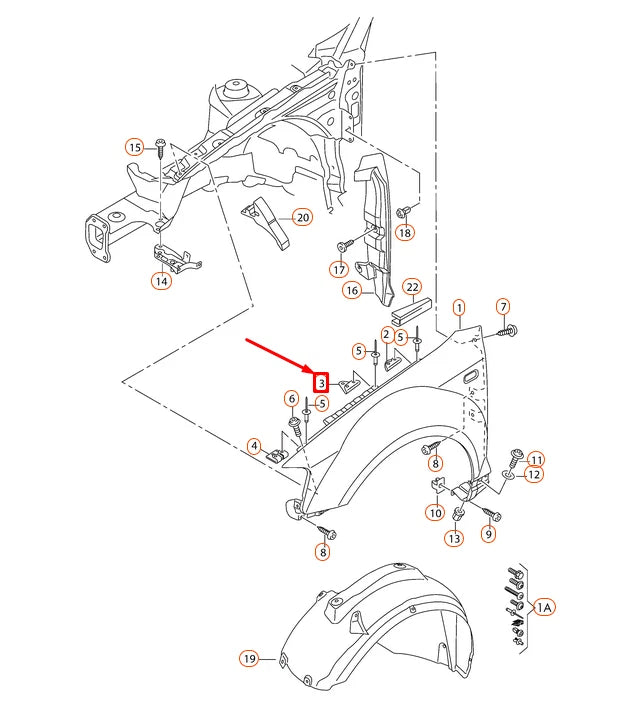 NEW AUDI A3 8PA SPORTBACK FRONT FENDER CENTER BRACKET 8P0821467 ORIGINAL