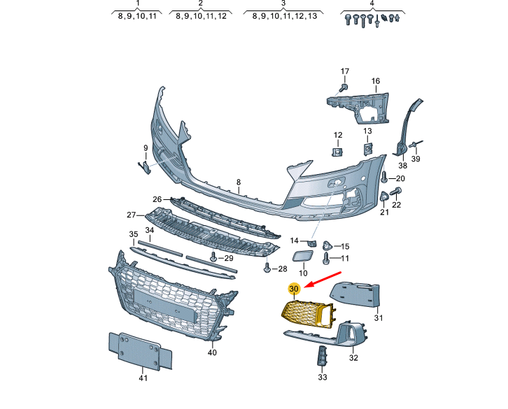 NEW AUDI TT FV MK3 FRONT BUMPER RIGHT AIR GUIDE GRILLE 8S0807682H9B9 ORIGINAL