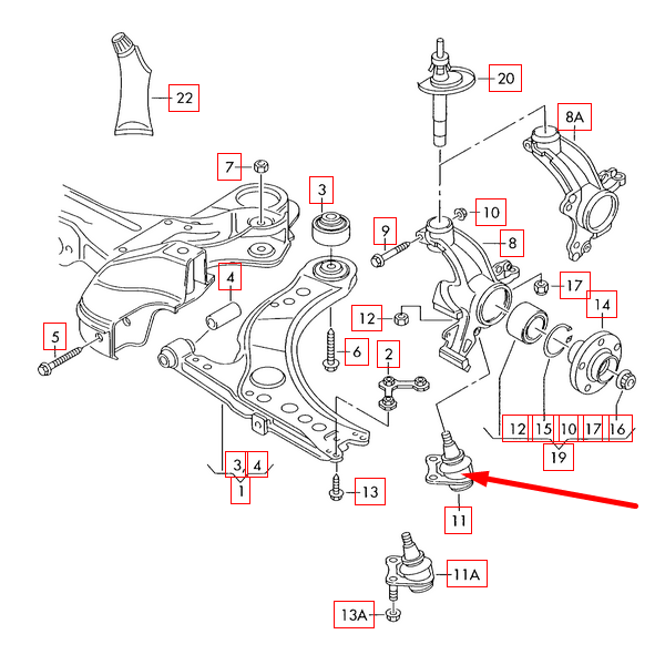 NEW VOLKSWAGEN GOLF MK5 FRONT RIGHT LOWER BALL JOINT 1J0407366J 1.8GTI ORIGINAL