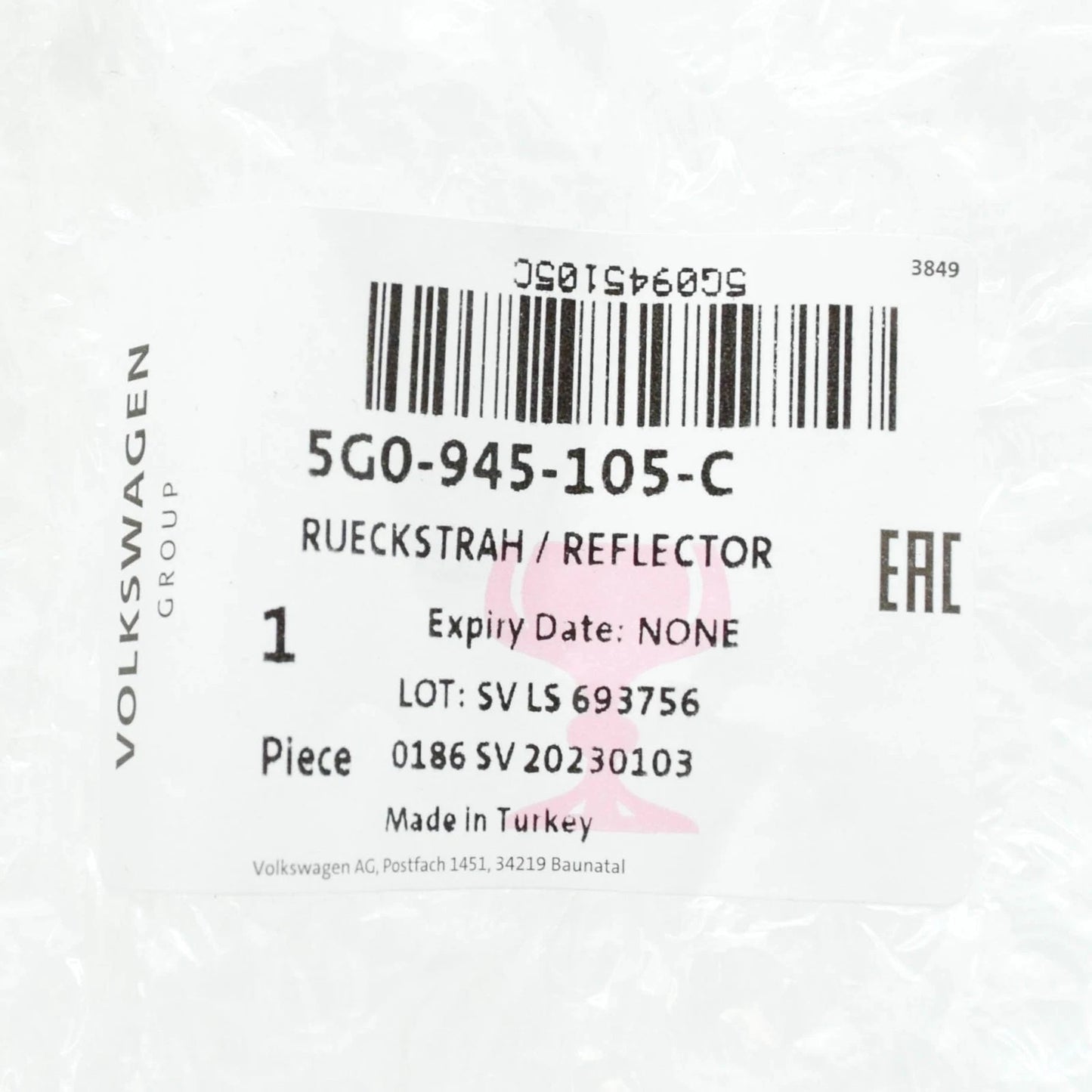 NEW VOLKSWAGEN GOLF MK7 REAR LEFT BUMPER REFLECTOR 5G0945105C ORIGINAL