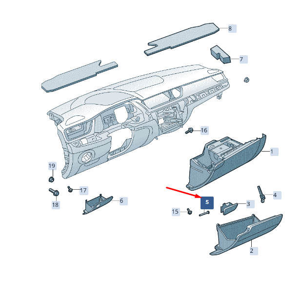 new skoda superb mk3 glove box securing pin 3v0857688 original