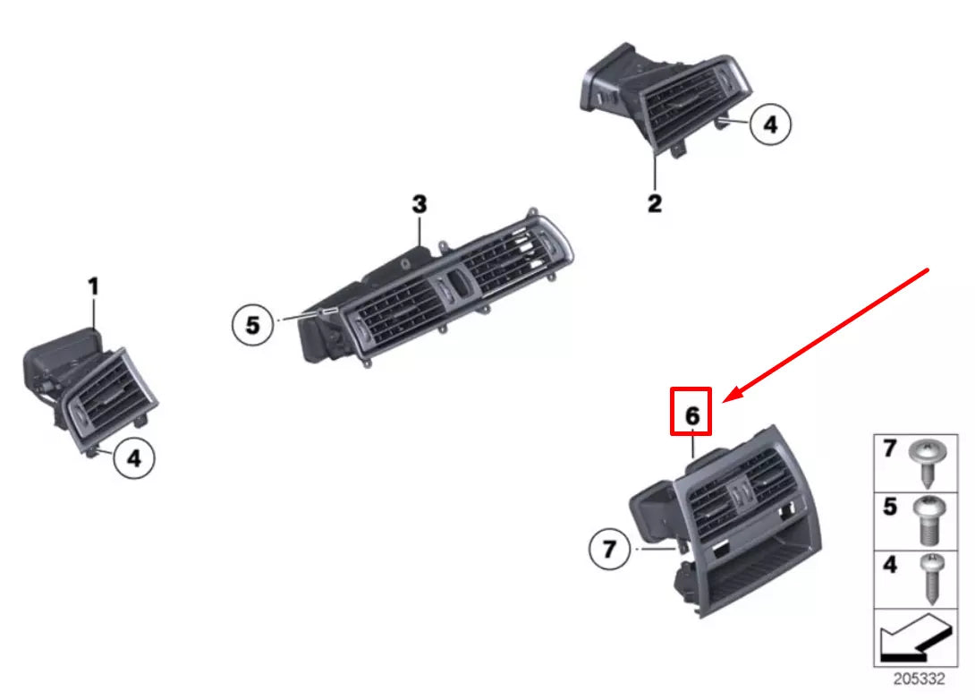 NEW BMW 5 GRAN TURISMO F07 CENTER CONSOLE AIR VENT 64229181094 9181094 ORIGINAL
