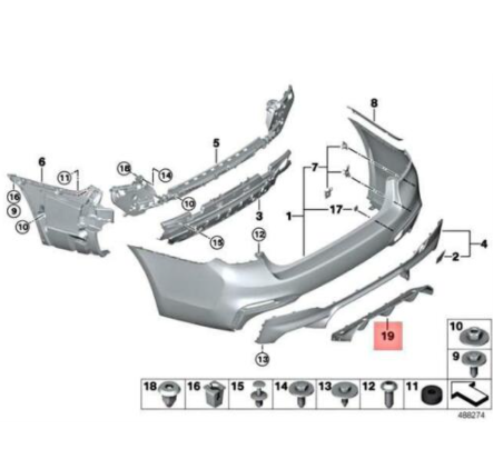 new bmw m5 f90 rear bumper middle bottom m diffuser 51128069482 original