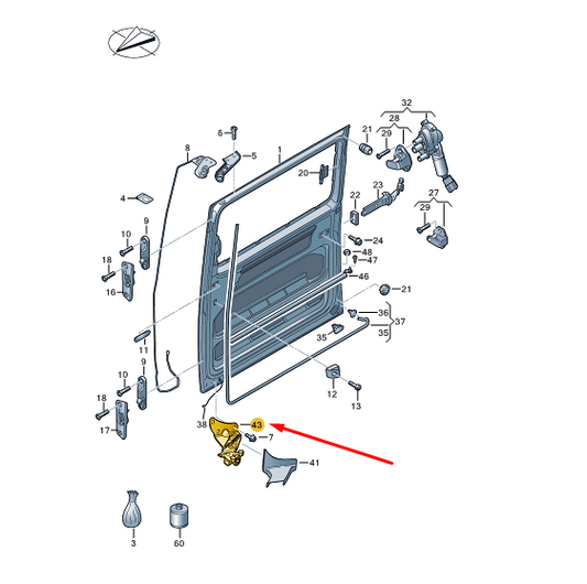 new vw transporter t5 right sliding door lower roller guide 7e0843398g original