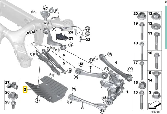 NEW BMW X5 G05 AERO REAR LEFT CONTROL ARM COVER PANEL 33306877043 ORIGINAL