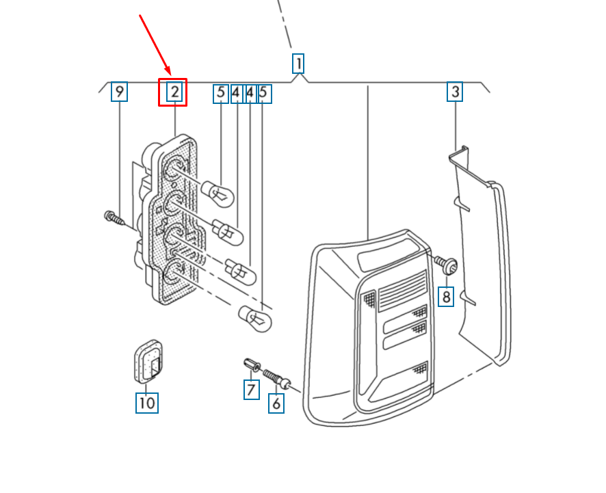 NEW VOLKSWAGEN CADDY MK3 REAR LEFT BULB CARRIER 2K1945257B ORIGINAL