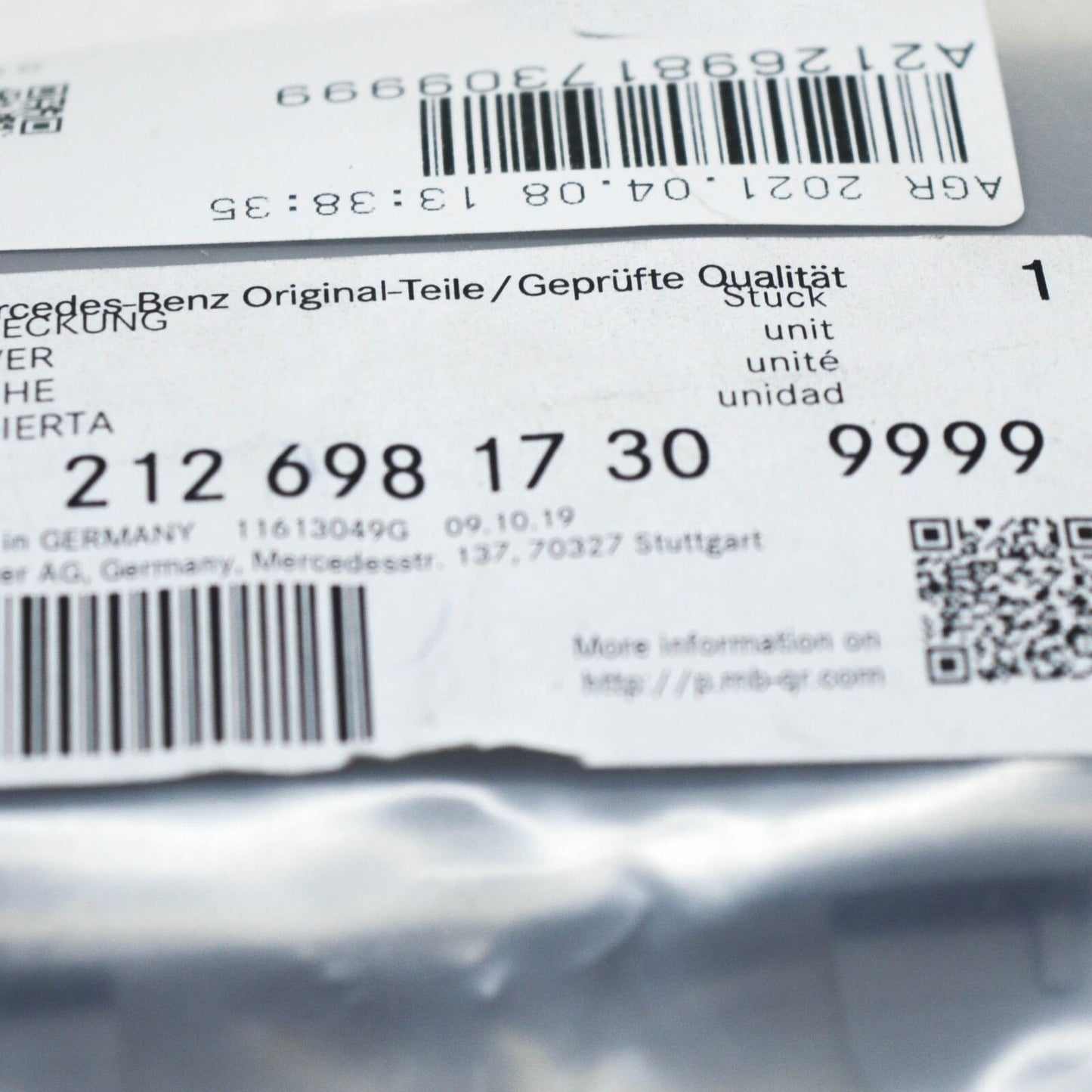 NEW MB E-CLASS W212 AMG SKIRT REAR LEFT COVER A21269817309999 ORIGINAL