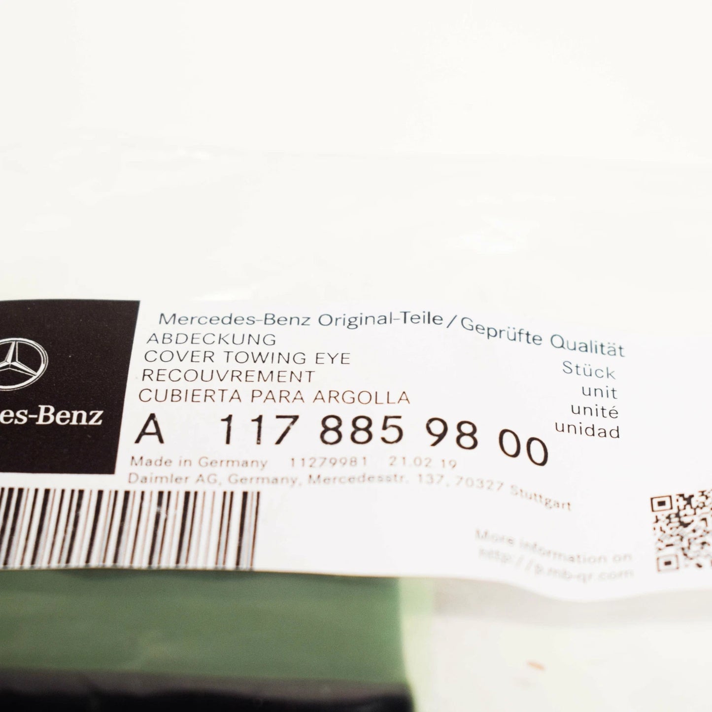 NEW MB CLA C117 REAR BUMPER TOW HOOK EYE COVER A1178859800 2015 ORIGINAL