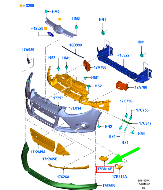 new ford focus mk3 c346 front bumper right grille bm51-19952-bc 1694677 original