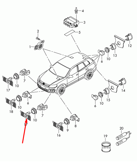 new volkswagen tiguan 5n parking distance sensor holder 5n0919493d original