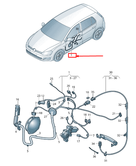 new skoda octavia 5e mk3 front left door wiring lhd 5e1971120ad original