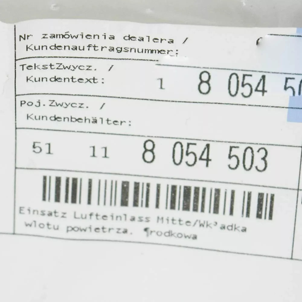 NEW BMW 4 F32 FRONT M SPORT BUMPER CENTER GRILLE 51118054503 8054503 GENUINE