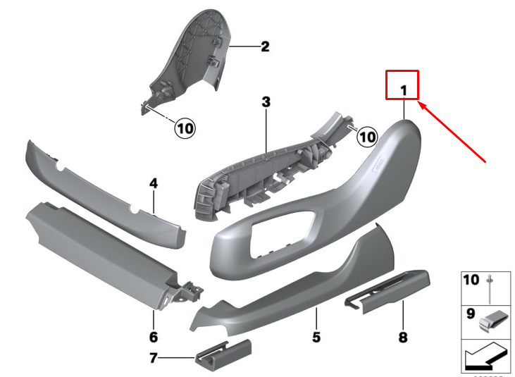 new bmw 7 g11 front outer right seat trim 52107405728 original