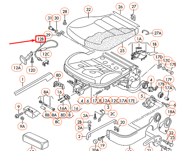 NEW VW BEETLE 9C SEAT ADJUSTMENT CABLE - LEFT FRONT 1J0881265C ORIGINAL