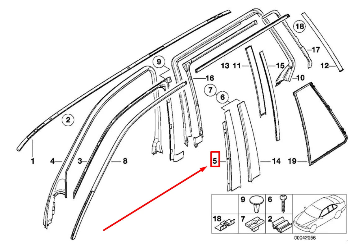 NEW BMW 5 E39 FRONT LEFT COLUMN B MOLDING 51328159871 8159871 ORIGINAL