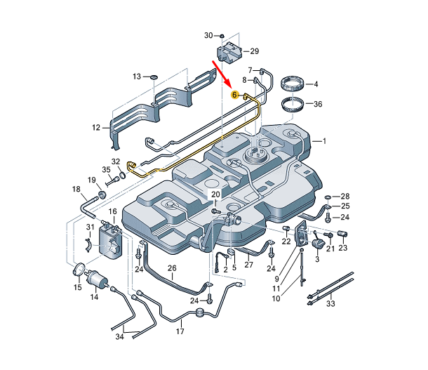 new vw transporter vi t6 fuel return line 7e0201360f original