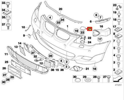 NEW BMW 5 E60 M SPORT FRONT RIGHT HEADLIGHT WASHER COVER 51117897212 ORIGINAL