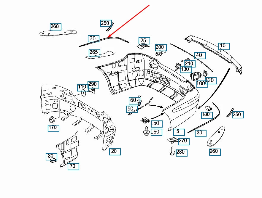 NEW MB CLK C209 REAR BUMPER RIGHT TRIM CHROME A2098850621 2007 ORIGINAL