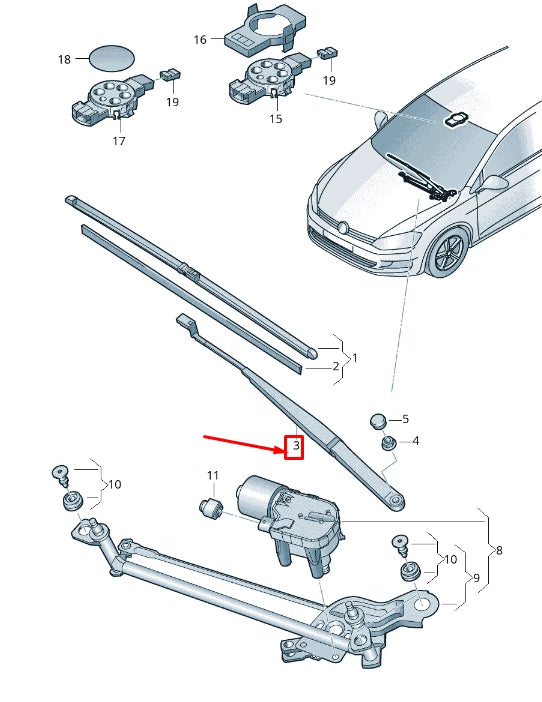NEW SEAT LEON 5F FRONT LEFT WIPER BLADE ARM RHD 5F2955409 ORIGINAL