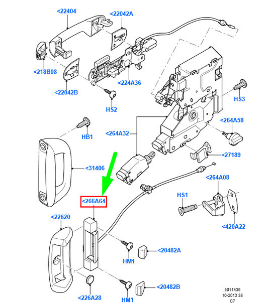 new ford transit connect mk1 sliding door right inner handle 4447365 original