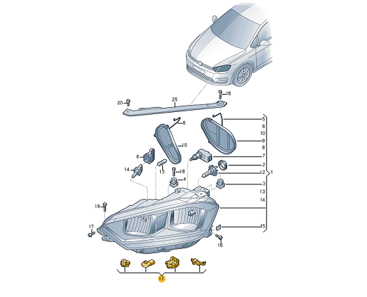 NEW VOLKSWAGEN GOLF SPORTSVAN AM1 LEFT HEADLIGHT REPAIR KIT 510998225 ORIGINAL