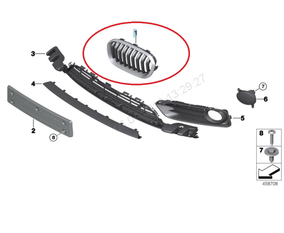 NEW BMW 1 F20 FRONT BUMPER RIGHT UPPER GRILLE 51137371686 7371686 2015 ORIGINAL