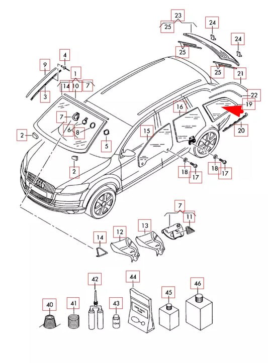 NEW AUDI Q7 4L REAR RIGHT SIDE WINDOW QUARTER GLASS 4L0845300RNVB 2015 ORIGINAL