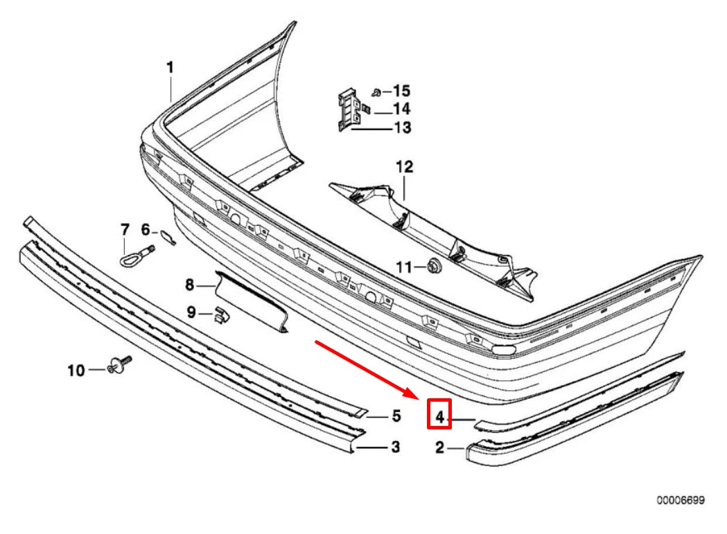 NEW BMW 7 E38 REAR RIGHT BUMPER TRIM 8211582 51128211582 ORIGINAL