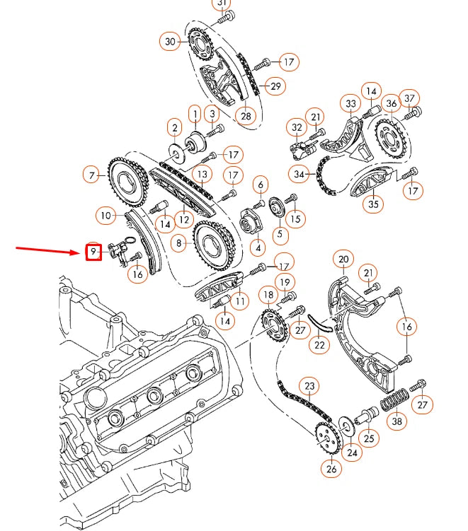 NEW AUDI A4 B8 ENGINE TIMING CHAIN TENSIONER 079109467AE