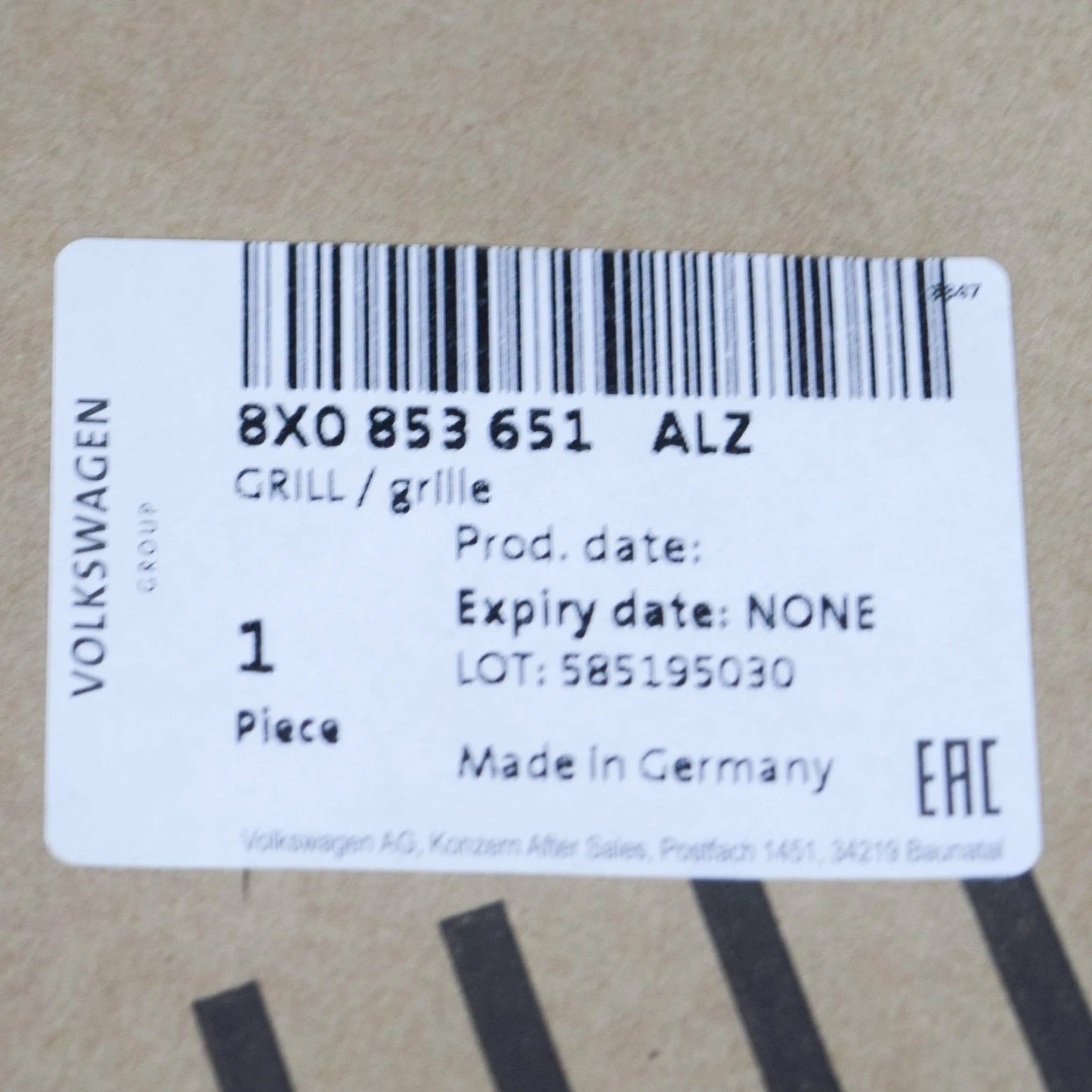 NEW AUDI A1 8X FRONT BUMPER RADIATOR GRILLE 8X0853651ALZ